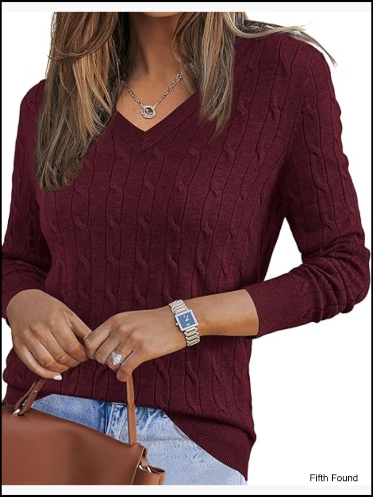 Wool Blend V-Neck Pullover Sweater Business Casual Long Sleeve